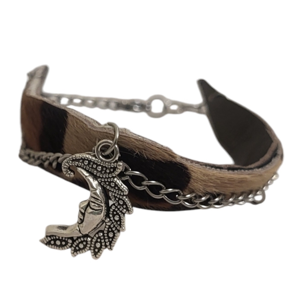 Cresant Moon Pony Hair Stainless Steel Chain Bracelet